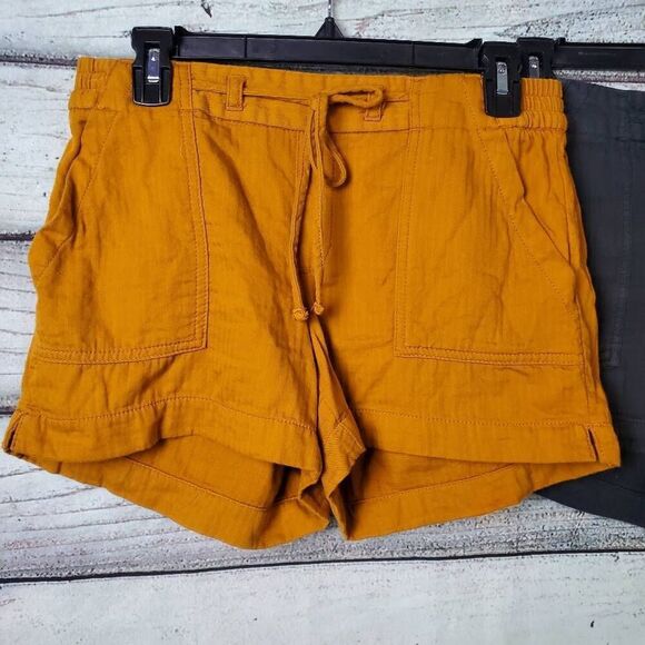 Old Navy Women’s Linen Blend Pull-On Shorts Size Small Mustard & Charcoal - Picture 2 of 10